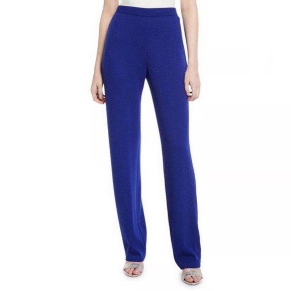 St John Santana Pants Royal Bright Blue 12 Flat Front Side Zip Stretch Straight - Picture 1 of 9